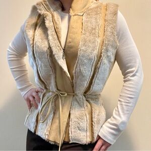 Women's Faux Fur Suede Vest in Cream and Tan
